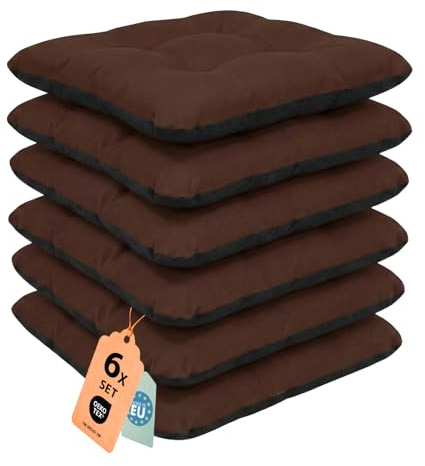 Outdoor Sitzkissen Stuhlkissen - 6er Set - 45 x 45 cm - Made in EU, Wasserdichtes & UV-beständig Gartenkissen - Stuhlauflage Stuhlpolster für Balkonstühle - Braun