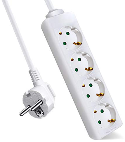 EXTRASTAR 4 Fach Steckdosenleiste mit Kindersicherung, 5m Kabel, 3680W,Weiß | Mehrfachsteckdose 3G1.5mm² für Büro und Zuhause