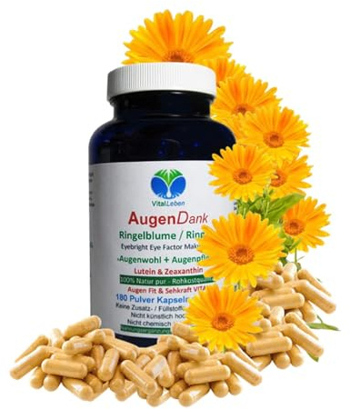 RINGELBLUME Lutein & Zeaxanthin AUGEN Vitamine 180 Kapseln [Augendank & Augenpflege] Sehkraft VITAL COMPLEX + Netzhaut + Makulapigmente - NATUR pur [OHNE ZUSATZSTOFFE] 26970-180