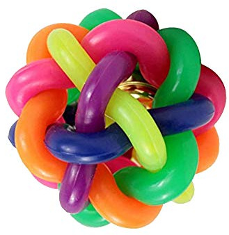 NINIWA Bunter geflochtener Gummiball mit kleiner Glocke im Inneren, Kauspielzeug für Hunde, interaktives IQ-Spielzeug, 1 Stück