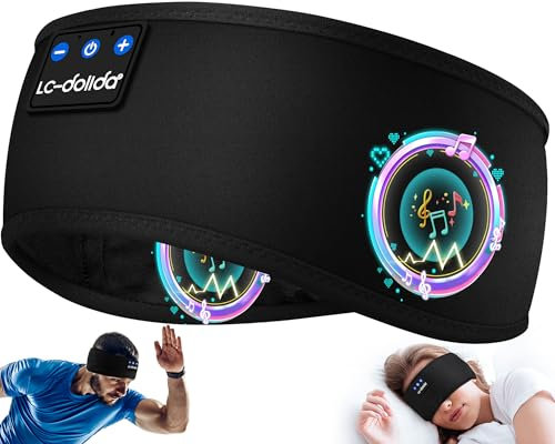 LC-dolida Schlafkopfhörer Stirnband Bluetooth,Super Weiche Sleep Headphones Sportskopfhörer für Männer und Frauen,Stirnband Kopfhörer mit Mikrofonen für Training,Joggen,Yoga