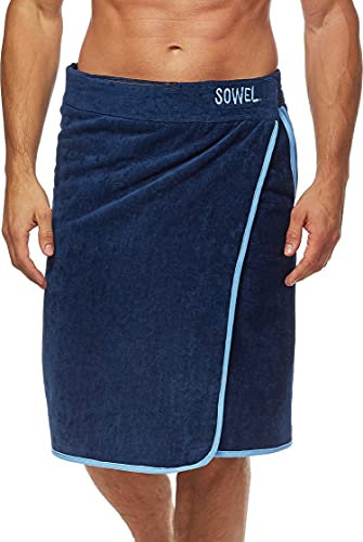 Sowel® Asciugamano da Sauna da Uomo XXL, con Chiusura, 100% Cotone Organico, 60 x 160 cm, Blu Marino/Blu, XXL