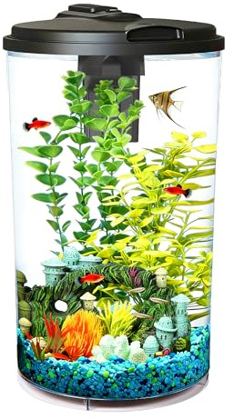 Koller Products Plastic 6-Gallon AquaView 360 Aquarium Kit for Tropical Fish, Betta Fish with LED Lighting and Power Filter Clear, 4-Piece Set