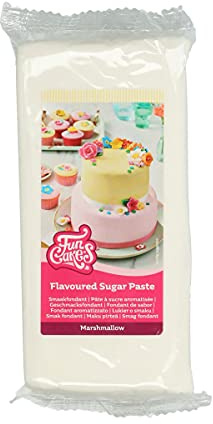 FunCakes Fondant de Sabor Marshmallow, textura suave, fácil de extender, pasta de azúcar, perfecto para tartas, cupcakes y galletas. Halal, Kosher y sin gluten. 1 kg