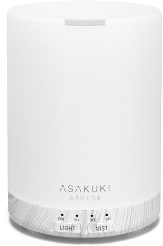 ASAKUKI 300ml Essential Oil Diffuser, Ultrasonic Aromatherapy Scented Humidifier for Bedroom,Baby Room,Spa with 7 LED Color Lights and Auto Shut-Off, BPA-Free (White Oak Grain)