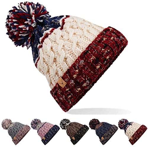 ECOMBOS Winter Knit Beanie Hat - Gradient Color Warm Stretchy Cap, Soft Acrylic Knitted Hat for Cold Weather, Outdoor Sports, Skiing, Cycling Beige