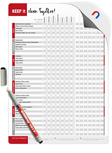 TOBJA® Haushaltsplan magnetisch Putzplan inkl. Stift - Aufgabenplaner A4 Whiteboard | Haushaltsplaner Familie (magnetisch)
