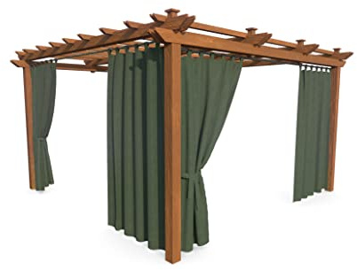 HOME DEKO Terrassenvorhang, Wasserdichter Gartenvorhang für Terrasse, Balkon, Pergola & Pavillon, Schlaufen mit Klettverschluss, Schutz vor Sonne, Regen & Wind, Olive, 220 x 155 cm, 2 Stück