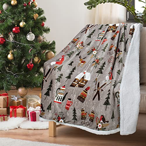 Catalonia Classy Sherpa - Manta de Forro Polar de Doble Cara, para Cama Individual, Extra Gruesa, cálida, cómoda Manta de sofá para Cama de sofá, Todas Las Estaciones, Vacaciones/Gris, 150 x 130 cm