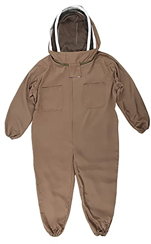 Pilipane Professioneller Bienenanzug für M?nner und Frauen, einteiliger Imker-Schutzanzug, atmungsaktiver Bienenanzug, Smock mit Rei?Verschluss, für Imker, Hellbraun(L)