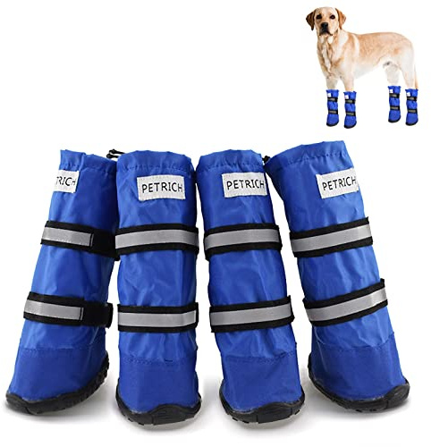 Topchances Hundestiefel, wasserdichte Schuhe für Hunde mit reflektierendem Riemen, robuste rutschfeste Sohle für kleine, mittelgroße und große Hunde, Outdoor, 4 Stück (XL, Blau)