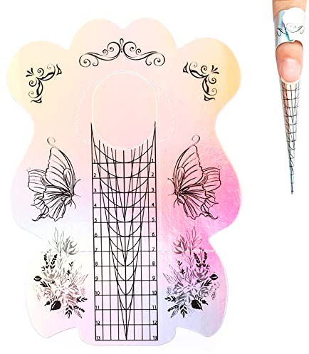 Moldes Uñas Acrilicas 200 Piezas, Moldes de Uñas en Forma de Mariposa, Plantilla de Bandeja de papel de manicura, Nail Forms Gel UV para extensión de uñas Acrílico