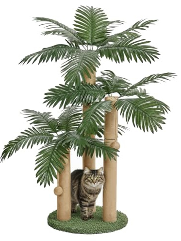 31.5Inch Cat Scratching Post,Cat Scratcher Tree with 3 Scratching Poles & 2 Interactive Dangling Balls,Cats Scratching Posts for Indoor Kitten & Adult Cats (Palm Tree) | Cat Scratcher Tree, Cat Scratching Posts,3 Scratching Poles,2 Interactive Dangling Balls, For Indoor Kitten & Adult Cats