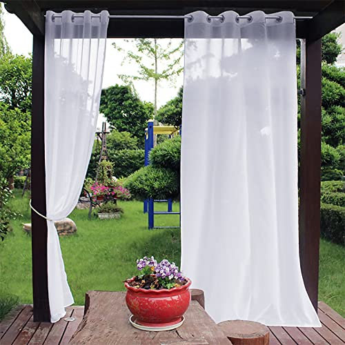 Outdoor Vorhang Transparent Wetterfest Weiße Voile Vorhänge Mit Ösen,Vorhang Raffhalter,Sichtschutz Sonnenschutz Outdoor Gardine Für Balkon Terrasse Veranda Pergola Garden,1pcs,132x183cm(W x L)