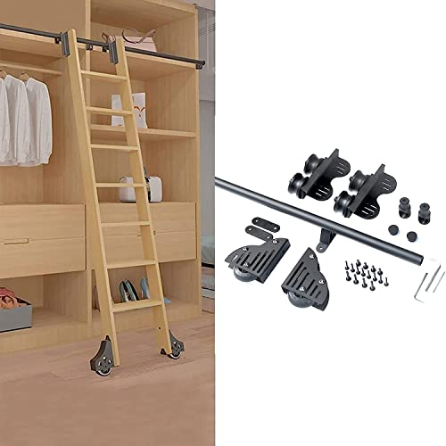 NIZAME 3Ft- 20Ft einziehbare Schiebeleiter-Bibliotheks-Hardware Rollschienen-Kit Schiebetürsystem-Schiene, mobiles Leiterschienen-Set aus Rundrohr (Keine Leiter) / 10Ft / 300Cm-Schienen-Kit