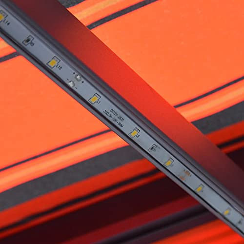 GuyAna Einziehbare Markise Handbetrieben LED 350x250 cm Sonnenschutz Balkon Sonnenschutzrollo AußEn Freistehende Markise Balkonschirm Orange Braun