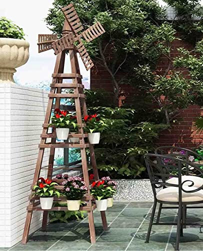 PRUJOY Support à Raisin en Bois pour Jardin, Moulin à Vent, Support à Fleurs, en Plein air, pour Roses grimpantes, en rotin, décoration de Jardin (Wood W70cm)