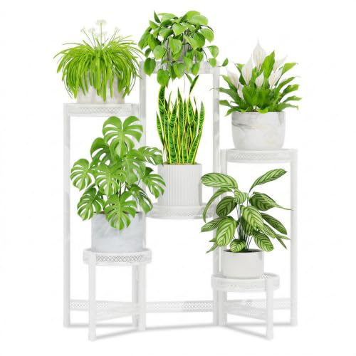 iDavosic.ly Support pour plantes d'intérieur et d'extérieur, présentoir d'exposition pour fleurs en métal d'angle à 6 niveaux, support pliable haut pour orchidées pour patio, balcon, porche, jardin