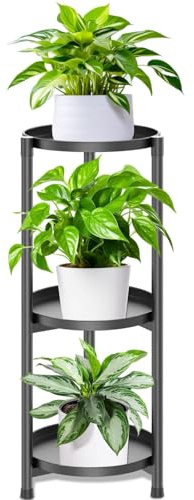 KHayRovies Porta piante da interno, 3 livelli supporto per piante in Metallo, Piante Stand Fiore Porta Piante piedistallo, Scaffale per piante porta per esterno giardino (3 Livelli-Nero-Dritto)