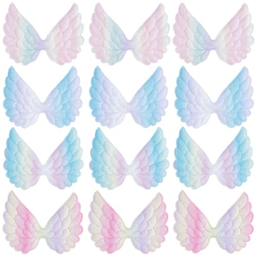 GORGECRAFT 4 Stile 40Stk Schillernde Flügel Stoff Geprägt Kleine Engelsflügel Zum Aufnähen Regenbogenfarbe Für Kleidung Jeans Taschen Hüte DIY Basteln Haar-Accessoires