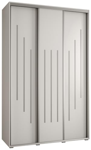 MEBLE KRYSPOL Cannes 8 Moderner Schrank mit 3 Schiebetüren mit Stange, Regale - Aufbewahrungsschrank für Schlafzimmer, Wohnzimmer - 205,2x160x60 cm - Weiß Weiß Silber