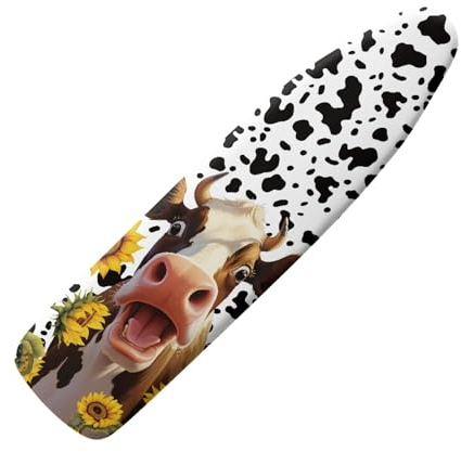 Wanyint Bügelbrettbezug mit Kuh-Sonnenblumen-Druck, extra dick, strapazierfähig, gepolstert, antihaftbeschichtet, fleckenabweisend, 140 x 40 cm