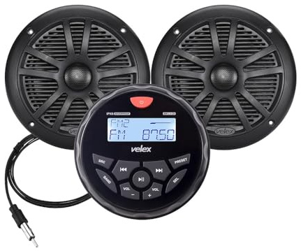 Altoparlante impermeabile Bluetooth Marine Stereo 2 x 6,5 pollici nero – Ricevitore radio DAB+/AM/FM Radio Streaming Musica su barche Golf Cars ATV UTV e Spa (DAB+)