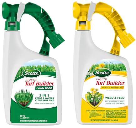 Scotts Liquid Turf Builder 2 Step Lawn-Care with Plus 2 Weed Control and Food, Liquid-Weed and Feed and Fertilizer, 32 oz.