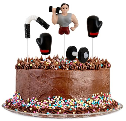 5 Stück Harz-3D-Gewichtheber-Workout-Kuchenaufsätze mit Langhantel, Boxhandschuhen, Nunchaku-Kuchendekoration, Bodybuilding-Kuchendekoration, Fitness-Studio, Thema-Kuchenaufsätze für