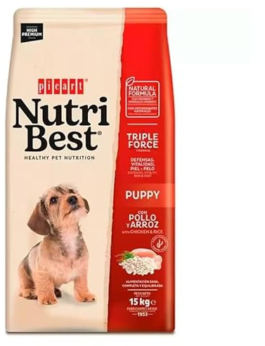 Picart Nutribest Puppy - Pollo & Arroz 15 Kg - Comida para Perros - Alimento Completo para Perros Adultos - Pollo y Arroz Natural