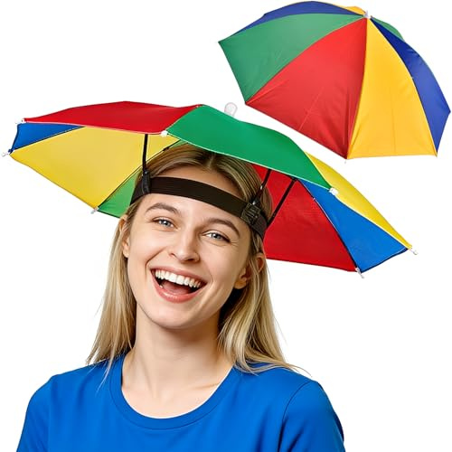Esshogo 1 Stück Regenschirm Hut, Faltbarer Sonnenschirmhut, Regenschirmhut | Regenschirmhut mit Gummiband, Kopfbedeckung für Erwachsene, für Karneval Festival Strand Angeln