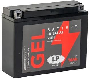 LANDPORT Gel Batterie LB16AL-A2 12V 16Ah kompatibel mit Ducati 851 S, SL900 | Vergleichstyp YB16AL-A2; 215 A Kaltstartstrom; kompatibel mit Ducati Sport 750, Supersport 750, Yamaha VMX-12, XV 750 Virago