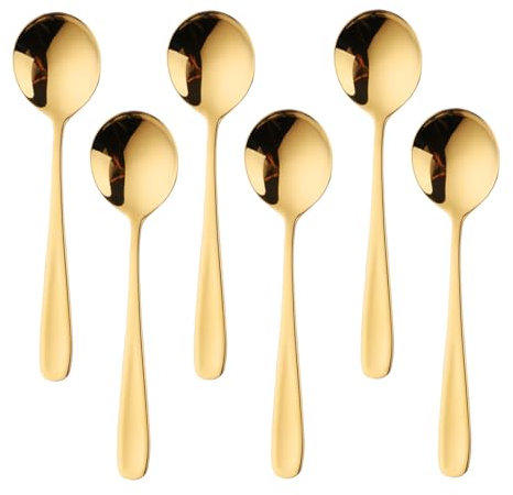 Buyer Star - Juego de cucharas de sopa, cuchara de mesa de acero inoxidable 304, cucharas redondas de postre de 6.89 pulgadas, cuchara de cena para cereales, gachas, yogur, apto para lavavajillas (6,