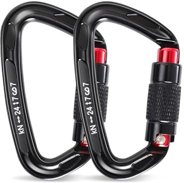 Screwgate Climbing Carabiner Clips with an Auto Locking Heavy Duty Carabiner Clip, Suitable for Rock Climbing, Rappelling, Rescue, Hammock, Aerial Work, Camping, etc(2 Packs of D Ring Carabiners)