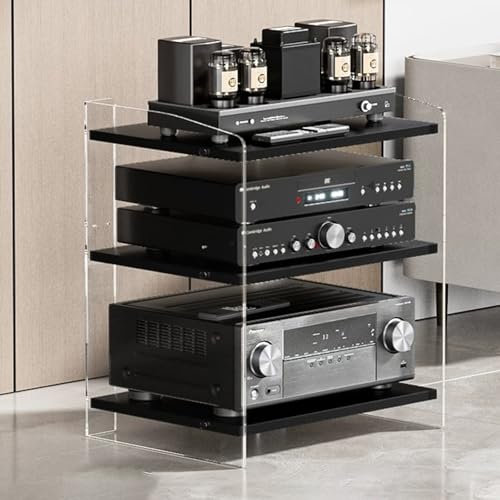 Router schrank Stereo-Komponenten-Rack/Schrank,Hochwertiger Audio-Video-Medienständer,Schallplattenspielerhalter,Regal für Wohnzimmer Schlafzimmer für Büro, Audio, Video, DJ, Theater(Clear,52.2X40X60.