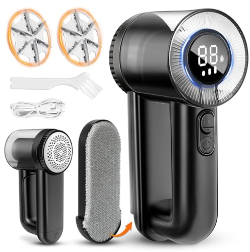 Lint Remover Electric Fabric Shaver, Rechargeable LED Display Portable Hairball Remover Quickly and Effectively for Clothes, Carpets, Furniture, Sweaters, Sofa Blanket Bobble (black)