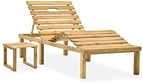 HETFTJN Liegesessel Strandstuhl Balkonmöbel Saunaliege - Garten-Sonnenliege mit Tisch und Auflage Kiefer Imprägniert für Camping Balkon Outdoor Garten