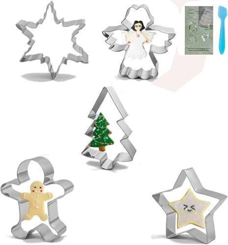 Emporte-Pièces Noël, Moule à Biscuit en Acier Inoxydable,Emporte Piece Biscuit Décoration de Gâteau Cookies Pâtisserie Bonbons pour Masion Boutique de Desserts Fête d'Noël (Noël 5 pièces)