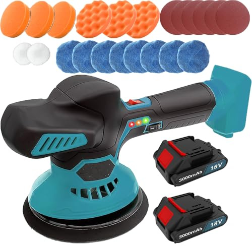 Akku Poliermaschine für Makita 18V Akku, Auto Poliermaschinen Set 6 Variable Geschwindigkeit Batteriepolieren für Auto, 145 mm Polieren 24 Accessoires mit 2 x 3000mAH Akku
