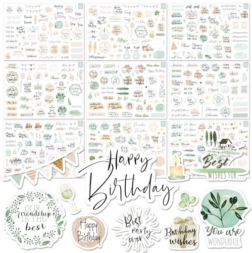BIROYAL 12 Blätter Sticker Geburtstag, 500+ Aufkleber Geburtstag Waldstil