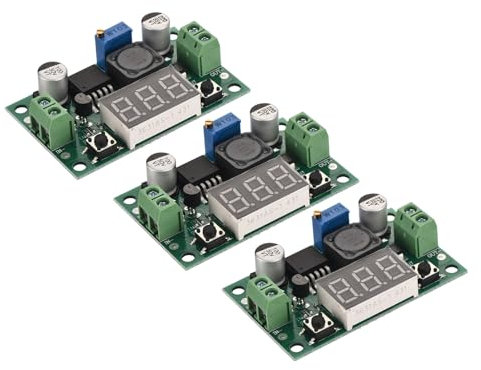 sourcing map DC-DC Buck Converter Voltage Regulator Adjustable Buck Module LM 2596 with LED Display Voltmeter Green 4-40V to 1.25-37V 3A 3 Pcs