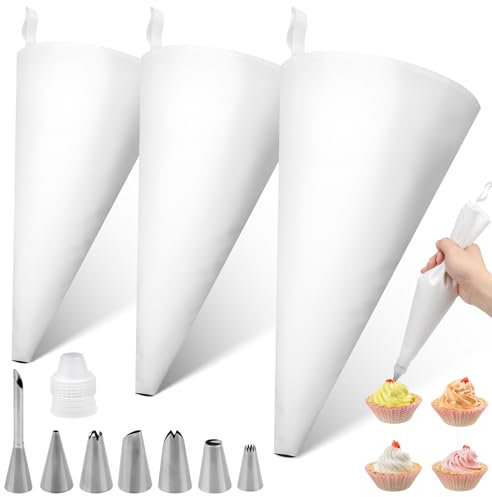 Teokantz Spritzbeutel mit Spritztüllen Set, 30CM/35CM/40CM Spritzbeutel Wiederverwendbar Baumwolle Spritzsack Spritztüte Sahne Spritzbeutel Groß für Dekorationen auf Torten, Kuchen, Keksen