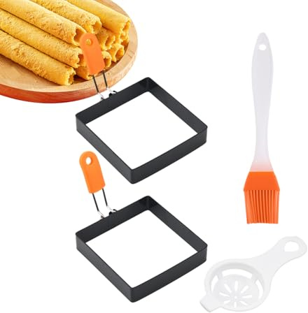 Anillos de fritura de huevo: anillos de cocina de huevo de acero inoxidable antiadherentes con mango de silicona | Moldes de huevo cuadrado para huevos de fritura, panqueques, sándwich de desayuno
