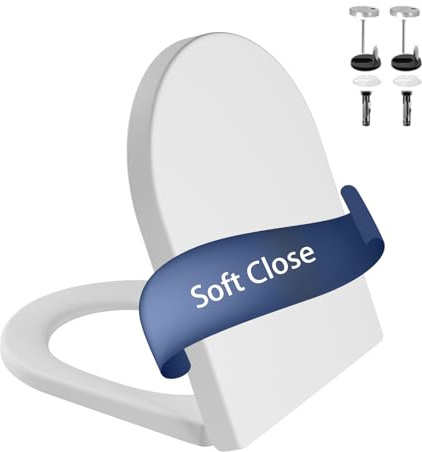 Toilet Seat Soft Close D Shape with Quick Release for Easy Clean, Universal Toilet Seat White with Adjustable Stainless Hinges, Sturdy Plastic Toilet Lid