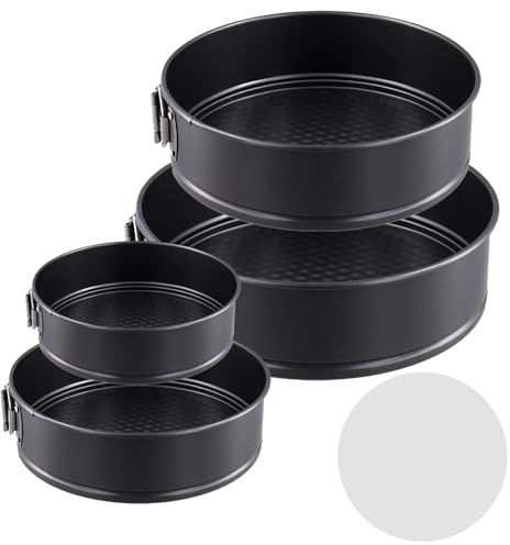 CHUENKUK Springform Set, 12/18/22/26cm 4 Teilig Runde Kuchenformen mit 100 Stück Backpapier, Antihaftbeschichtet Backformen aus Kohlenstoffstahl