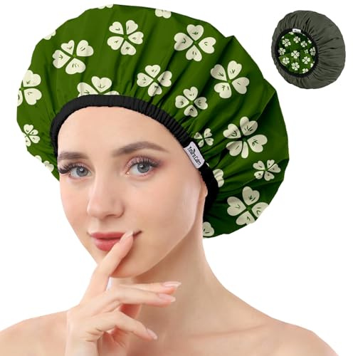 Years Calm Bonnet de douche réutilisable et imperméable, motif et couleur unie, design double couche pour double couche, protège les cheveux sous la douche, au spa, pour la cuisine, le nettoyage et