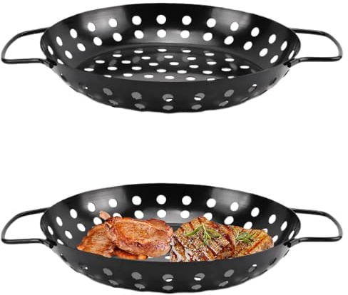 Grillkorb für Outdoor-Grill, Edelstahl-Grillkörbe für Outdoor-Grillgemüse, Gemüse-Grillkörbe für Grill (schwarz, rund, 24,1 cm)