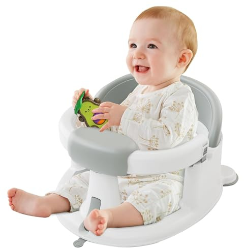 Baby Bath Seat for Babies: Non-Slip Infant Bathtub Chair with Suction Cups, Safe & Comfortable Baby Bath Support, Ideal for Sitting Up, Easy to Clean, Stable Design, Grey (6-12 Months)