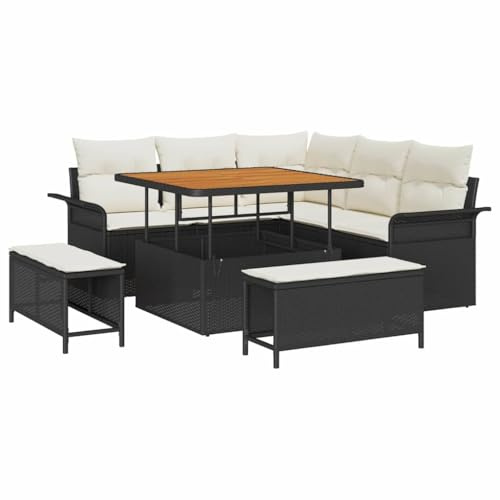 vidaXL Trädgårdsoffset 8 pcs Svart konstrotting, Trädgård och Terass, Modern Rattansoff set, Modulär Design, Lätt, UV-Skyddad, Utemöbler, Justerbart Bord