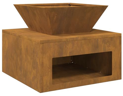 vidaXL Focolare 50 x 50 x 40 cm in Acciaio corten, Design Rustico, con Ruote e Riscaldamento a Legna. Perfetto per Uso Esterno, Camino cubico da Giardino, riscaldatore per Patio e Stufa Portatile.
